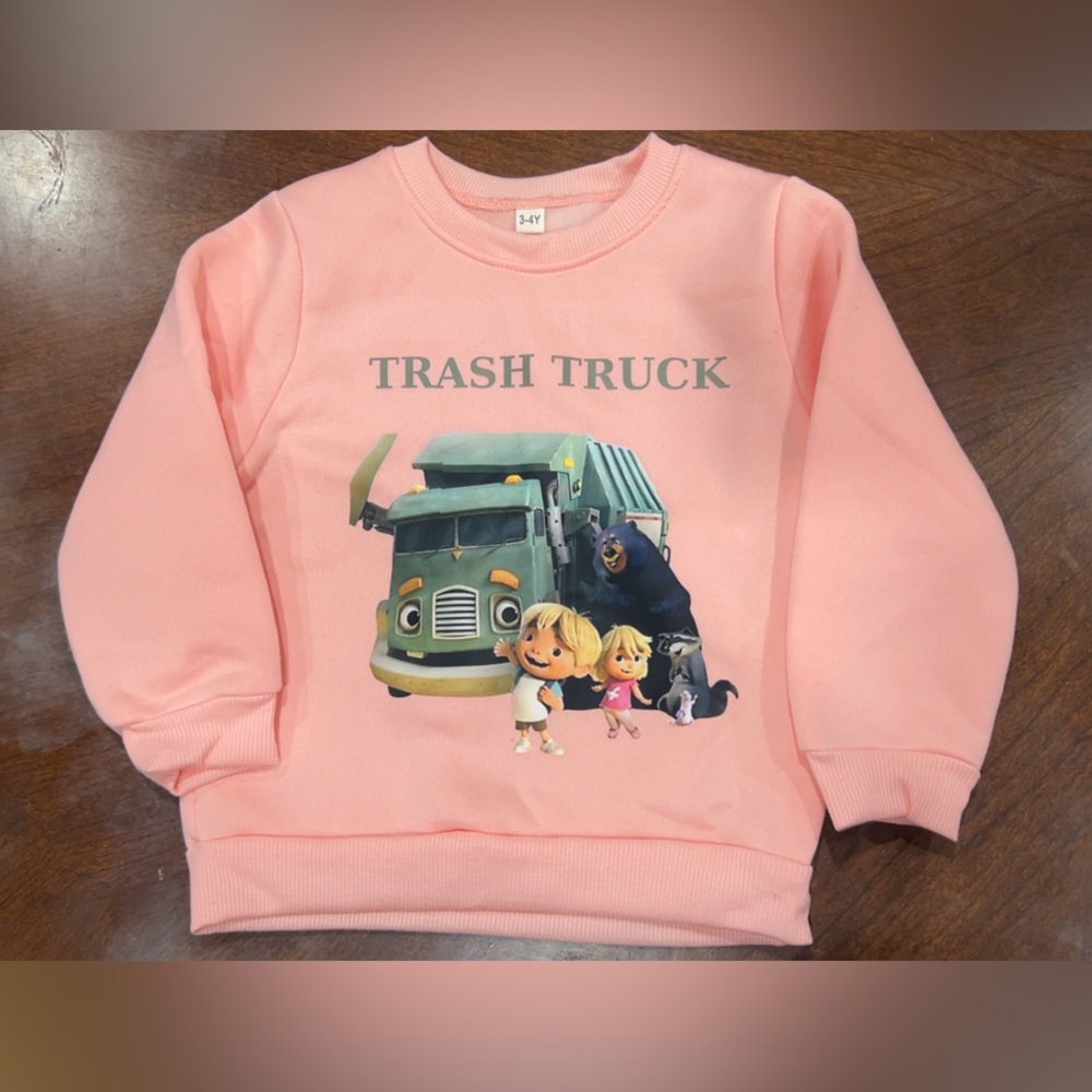 Kids Pink Sweatshirt with Fun Truck Design